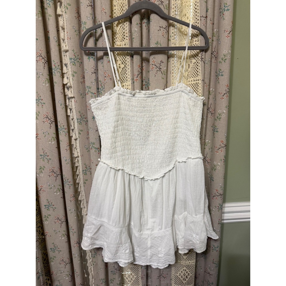 American Eagle White Smocked Romper XL Embroidered Boho Adjustable Strap